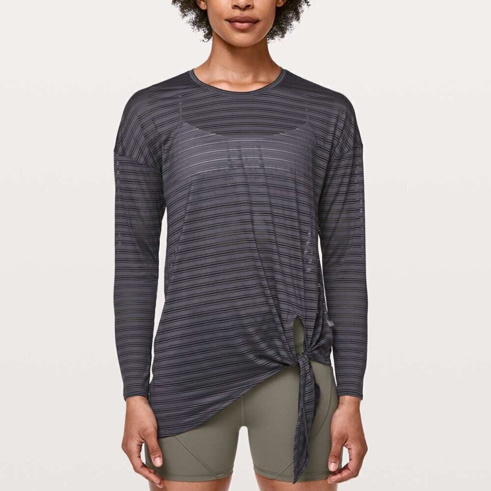 Lululemon Tie Your Practice Top Women's 8 Gray Moonwalk Stripe Activewear Gym